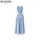 
Cotton-made French hollow neck sleeveless dress for women in summer 2025 new waist-hugging slim lace spliced ​​beach long skirt 9964 blue [high quality 52.5] L 100-110Jin [Jin equals 0.5 kg]