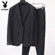 Playboy (PLAYBOY) striped suit suit men's business formal two-piece suit British trend Korean version slim small suit professional dress navy blue double-breasted suit + trousers S /46