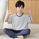 EMBERLOVE男童睡衣夏季薄款儿童短袖长裤纯棉家居服小男孩中大童青少年套装 N9901【短长】 165 cm L码 100-115斤