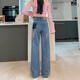 Retro Loose Wide-Bein-Jeans für Frauen 2025 Frühlings- und Sommer-Taschenschattenfarbe High-End-Casual Haos Nr. 9903 Nostalgic Blue Regular M (Empfohlen 95-110jin [Jin ist gleich 0,5 kg])