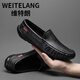 Weitelang Victory Summer Herrenschuhe Hohlbohnenschuhe Herren atmungsablöschbarer Sohle lässige Lederschuhe Ein-Fuß-Loaf-Schuhe 9901a-Black 38