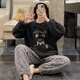 Slim and Chia Coral Velvet Pajamas for women in spring, autumn and winter thickened warm sweet and cute flannel student home clothes set cartoon 3271 Blue Rabbit M