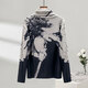 Sibaishe half turtleneck T-shirt 2025 autumn new women's printed slim long-sleeved velvet bottoming shirt