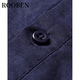 Roben International Luxury High-End-Marke Leinen kurzärmeliges T-Shirt für Herren Baumwollwäsche Sommer-Stand-up-Kragen Thin Chinese Style Lemon Casual Navy Blue One Size 175/L