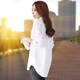 Light feather floating medium-length white shirt for women long sleeves plus velvet thickened 2025 spring new large-size base loose cotton shirt HC-9923 white S 85-100Jin [Jin equals 0.5 kg]