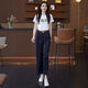 PANTRE PANTIN PANTAL DU BLUE DROY BLUE DENIM Straight-Leg For Women en été Thin 2025 Nouvelle taille élastique Draping Pantalon polyvalent Pantalon large de neuf points Bleu-9 points 693 S Recommandé 80-95 Jin [Jin est égal à 0,5 kg]
