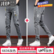 JEEP SPIRIT春秋款破洞牛仔裤男士2025年新款修身小脚裤秋季休闲长裤子夏季薄 6636灰色+1919灰色 27