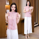 
Xin Yimei's new Chinese style shirt for women's short-sleeved 2025 summer new loose belly-covering and slimming button-up shirt versatile pink purple top XL [weight 106-115Jin [Jin equals 0.5 kg]]
