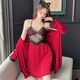 维多利亚的格调性感睡衣女冬季丝绸2025新夏款红色结婚带胸垫吊带睡裙袍套装春秋 9227白色 M _建议80-100斤