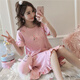 Langsha Nachthemd für Frauen im Sommer 2025 Neue pure Baumwoll japanische süße Pyjama schwangere Frauen Internet Prominente Hauskleidung kann für Frühlings- und Herbstweste 695 Striped Flamingo 165 (l) alle Größe ausgehen