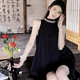 
Muni French black sleeveless halter neck dress 2025 new off-shoulder evening dress skirt heavy industry loose miniskirt halter neck short dress [black] single size