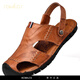 Rowilcs Brand Sandalias retro de verano Nuevas sandalias de cuero de cuero para hombres Sandalias de doble uso de hombres versátiles versátiles de playa casual de playa-marrón amarillo [9701 sandalias] 38