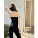 New summer hot girls must wear breasts and waist-retracting and micro-shaping fish bones and strapless V-neck sexy outerwear beautiful back top for women black [KK-K1048] 2XL