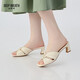 Deep Atem Tief Atem Frauenschuhe Schaffell weiche faltige dicke Absätze Jingshe bequeme High Heel Sandalen Ax14116 Weiß 35
