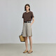 
LILY2025 summer new women's clothing retro simple basic embroidery casual versatile front shoulder round neck short-sleeved T-shirt 701 brown L