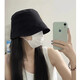 Black fisherman hat for women 2025 new summer cover face small plain face high-end spring and autumn fisherman bucket hat black main picture one size adjustable (54-58cm)