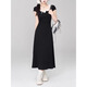 Hao'e French Black Square Kragen gefälschte zweiteilige Kleid für Frauen im Sommer Design High-End-Temperament Taille-Hugging Long Rock [gefälschter zweiteiliger Schwarz] M.