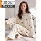 Modal Pyjamas für Frauen im Frühjahr und Herbst Pure Cotton Long-Ärger-Strickjacken Feel Cute Cotton können außerhalb von Freizeitkleidungsanzug für Frauen F9227 L [Empfohlen 100-120jin [Jin gleich 0,5 kg] tragen]