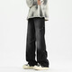 MONPOC American jeans men's spring, autumn and winter retro trendy loose straight casual pants MON02 black gray 2XL