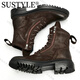 Sustyle High-End-Marke High-End 2025 Echtes Leder Martin-Stiefel für Männer Britisch-Stil High-Top-Dick-Soled-Motorrad-Motorradstiefel Black 41