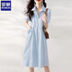 Romon French temperament dress for women 2025 new small person age-reducing simple waist-hugging and slimming casual high-end shirt skirt Blue M [100-110Jin[Jin equals 0.5 kg]]