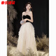 Bajintu Banquet Tubeless Evening Dress for Women New Style Birthday Art Exam Dress Light Luxury Niche High-end Annual Party Black S