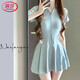 
LangSha (LangSha) middle school student swimsuit women 2025 new one-piece sports swimming pool conservative slim and slightly fat girl swimsuit summer 9100 gray-blue skirt one-piece L 100-110Jin [Jin equals 0.5 kg]