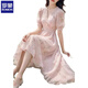 Vestido floral Romon Pink For Women Gentle Style Break French French Beautiful First Love Temperament que abraza a la cintura de hadas Pink M Recomendado 95-115Jin [Jin es igual a 0.5 kg]
