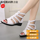 Satchi leichte Luxus Sommer Neue echte Leder Römische Schuhe flache vielseitige Sandalen Großgröße hohle High-Top-Fisch-Mundschuhe Frauen Sandalen schwarz 35