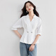 
Shangdu Bila light and fashionable commuting shirt for women with five-point sleeves and temperament design double-breasted placket waist shirt