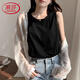 
Langsha light luxury black I-shaped vest for women 2025 spring and summer wear pure cotton suspender solid color inner loose sleeveless T-shirt 6187 white M