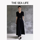 The Sea Life Strick kurzärmelig OU Hai All Life Temperament Kurzärmelige Pullover für Frauen 2025 Herbst V-Neck Schlanker Körper 15868 Schwarzer Magier S