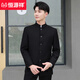 Hengyuanxiang Chinese tunic suit men's youth slim Chinese stand collar suit suit Chinese wedding dress Chinese style Tang suit Chinese stand collar black single top L 175 weight 125-135 Jin Jin equals 0.5 kg