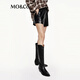MO&Co. Shorts 2025 Autumn New Product Light Rock Plain Leather Elastic High Waist Loose Black Casual Pants MBE3SOT016 Black S /160