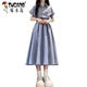 啄木鸟2025新款韩系学院风蓝色短袖衬衫连衣裙子女夏季气质收腰长裙 蓝色送腰带独特漂亮约会穿搭/今 S 40/45kg