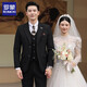 ROMON suit men's three-piece Korean style slim-fit small suit business casual professional formal dress groom wedding dress dark gray top + pants XL 52 120-135 Jin Jin equals 0.5 kg to wear