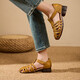 
Locking Pure Cowhide Summer New Roman Sandals for Women's Retro Literary Style Baotou Thick Heel Genuine Leather Mary Zhen Outing Sandals 1278 Beige 35