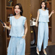 
Xin Yimei suit women's two-piece set 2025 summer new style slimming and age-reducing black ear vest wide-leg pants temperament set Navy blue XL [115-125Jin [Jin equals 0.5 kg]]