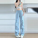 Blue American work pants for women in summer high waist wide legs draping loose straight tube quick-dry parachute quick-drying sports pants Ant-687 [Yellow] 2XL