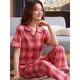 Victoria's style pajamas summer women's cotton short-sleeved trousers spring and autumn red plaid middle-aged mother's large-size home clothing FTX-9923 M - Recommended 80-95Jin [Jin equals 0.5 kg]
