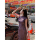 Jin Jin is equal to 0.5 kg. Mu Furong Purple Satin Improved Cheongsam Women's New Chinese Style National Style Whitening, Beautiful and Slim Temperament Long Dress M (80-95 Jin Jin is equal to 0.5 kg)