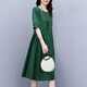 
XAE luxury high-end brand short-sleeved dress for women 2025 summer new round neck loose and fashionable age-reducing slimming skirt gray XL 125-135Jin [Jin equals 0.5 kg]