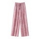 OSA (OSA) lazy style drawstring wide-leg pants for women 2025 summer new versatile slim elastic waist straight floor trousers Pink M