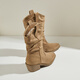 
Daphne thick heel thin boots for women 2025 autumn and winter new reverse velvet leather fashionable Martin boots plus velvet versatile pile boots Khaki 35 (225mm) standard code