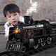 HKDA Steam Retro Electric Train Track Locomotive Set Boys Car Model Children's Toys 2025 Set (Regular Edition) Black Basic Edition + With 3 Cars