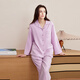 American Standard autumn and winter new woven cotton couple's long-sleeved pajamas women's lapel pure cotton men's home clothes Crystal Purple M