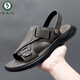 Peíaca Summer Summer Sandalias para hombres NUEVOS CUERO genuino cómodo de la playa anti-slip sandalias de suela suave de la suela suave 9923 38