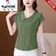 Woodpecker brand women's doll collar short-sleeved chiffon shirt new style fashionable solid color versatile loose shirt 6218 leather pink M Recommended 100 Jin [Jin equals 0.5 kg] below