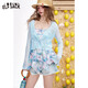 Fairy Pocket Blue hohl dünnen langärmligen Pullover für Frauen 2025 Sommer neuer Stil-Strickjacke Fritillaria Blue S