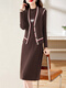 TJQ ​​Luxury High-End-Marke Strickkleid für Frauen 2025 Herbst Neue Mode Casual Slimming und altersreduzierende Moderock Kaffee m